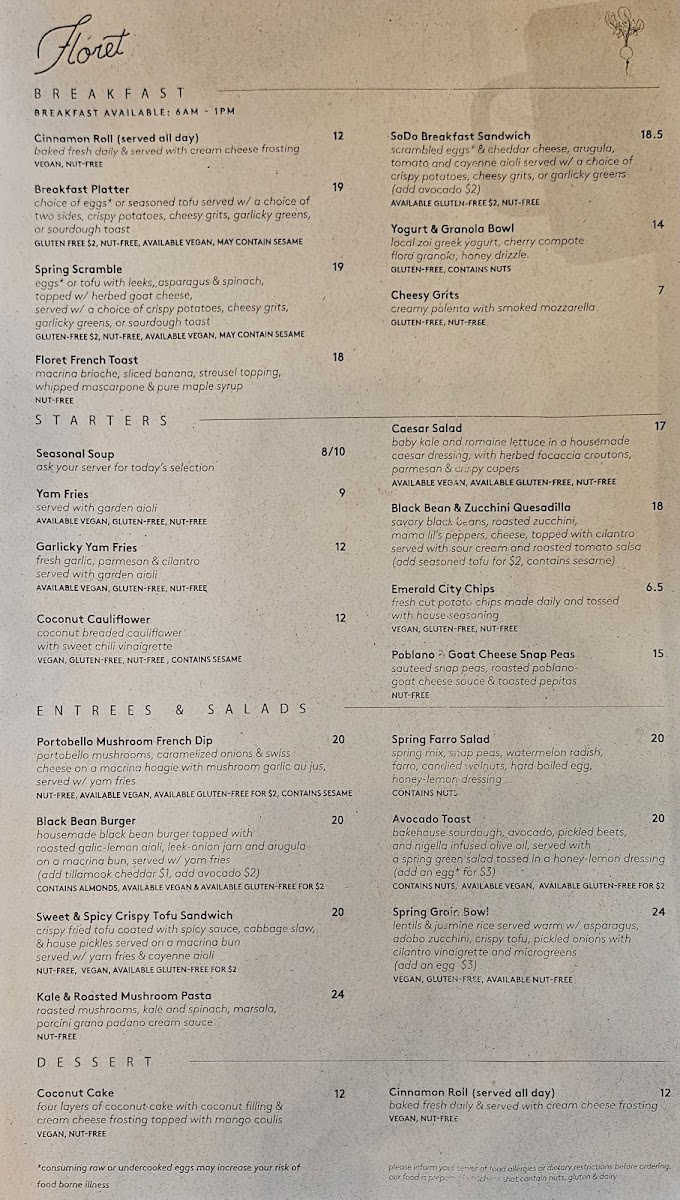 Floret - By Cafe Flora Menu - Image 1